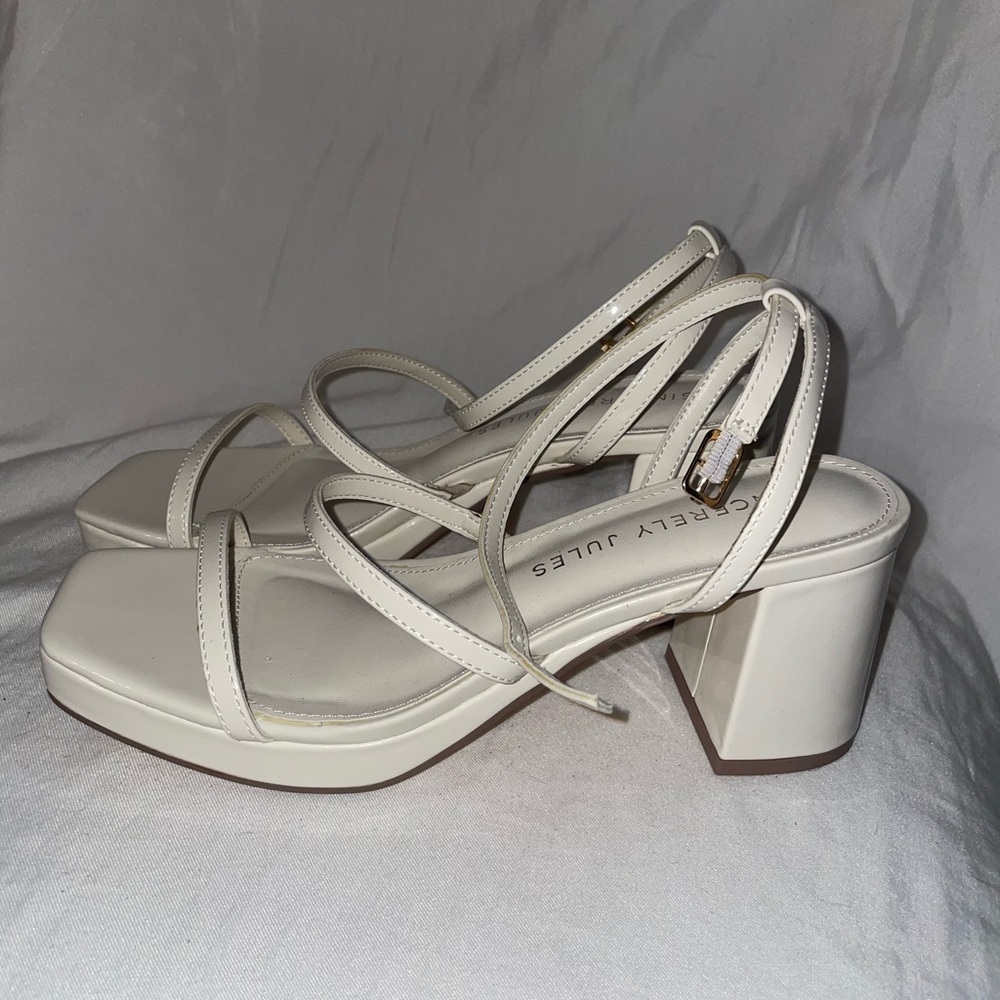 Cream Strappy Block Heel Sandals